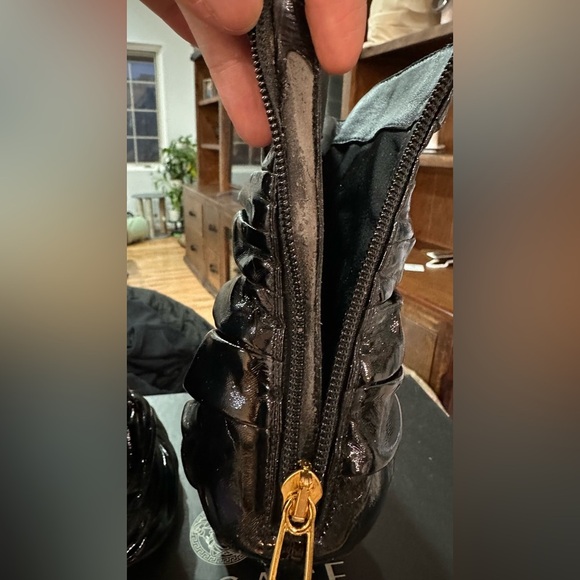 NIB Versace Safety Pin Ruched Ankle Booties Heels Black 37.5 - Picture 11 of 16